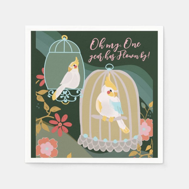 Little Bird Rainbow Grönt Girl First Birthday Pappersservett (Framsidan)