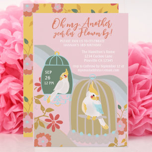 Little Bird Rainbow Rosa Girl Birthday Inbjudningar