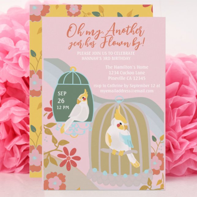 Little Bird Rainbow Rosa Girl Birthday Inbjudningar (Skapare uppladdad)
