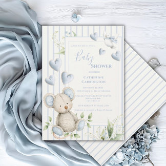 Little Bird Told Me Blue Mouse Baby Shower Inbjudningar
