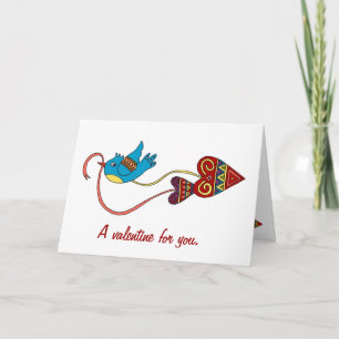 Little Bird Valentine Ukraine Folk Art Helgkort