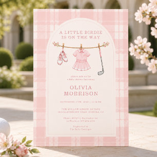 Little Birdie Golf Rosa Flickor Randig Baby Shower Inbjudningar