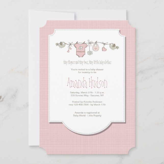 Little Birds Klädstreck Inbjudan (Framsida)