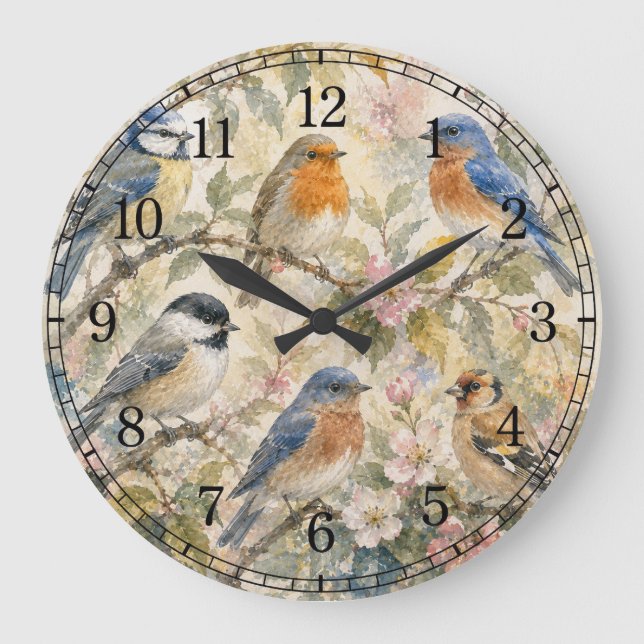 Little Birds Wall Clock — Charming Nature Design Stor Klocka (Framsida)
