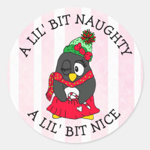 Little Bit Naughty, Little Bit Nice Funny Penguin Runt Klistermärke