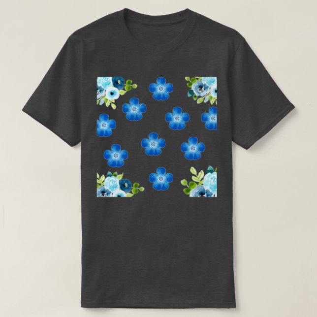 Little Blåa blommor T Shirt (Design framsida)