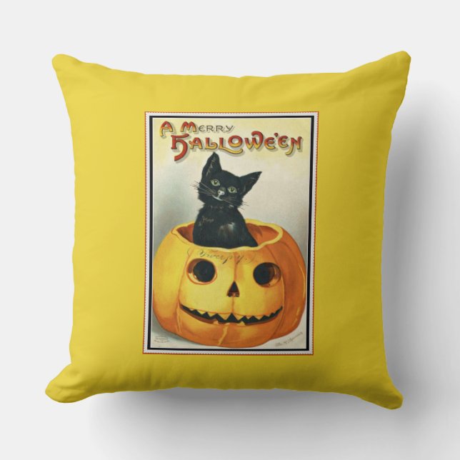 Little Black and Jack O'Lantern Halloween Throw Kudde (Framsida)