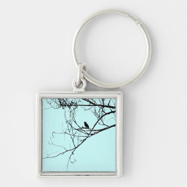 Little Black Bird Keychain Fyrkantig Silverfärgad Nyckelring (Framsidan)