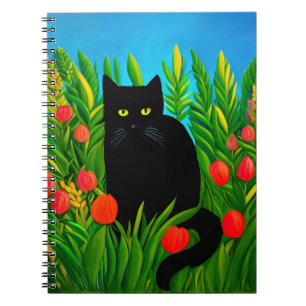 Little Black Cat i Tulip Garden Anteckningsbok