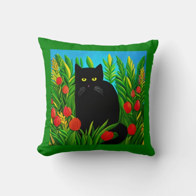 Little Black Cat i Tulip Garden Kudde (Framsida)