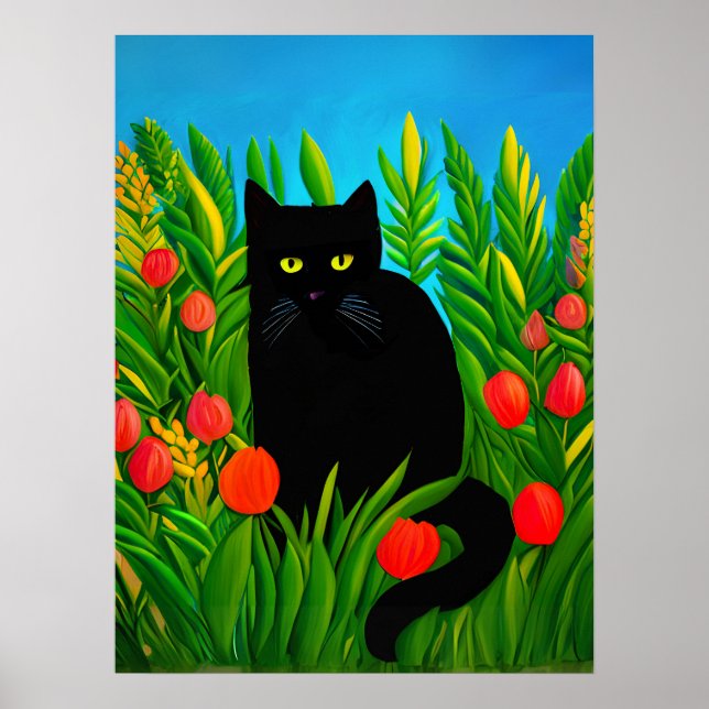 Little Black Cat i Tulip Garden Poster (Framsidan)