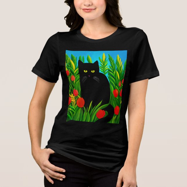 Little Black Cat i Tulip Garden T Shirt (Framsida)