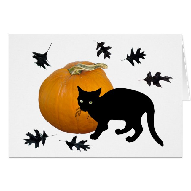 Little Black Cat med Pumpkin Halloween Card Hälsningskort (Framsidan Horizontal)
