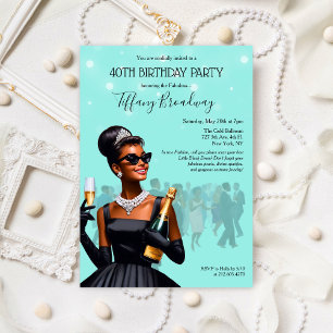 Little Black Dress Blue Glam Birthday-inbjudan Inbjudningar