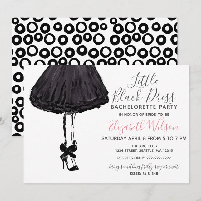 Little Black Dress Högklackars Bachelorette Party Inbjudningar (Fram/baksida)