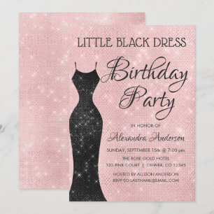 Little Black Dress Rosa Födelsedagsfest Inbjudningar