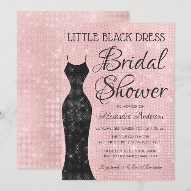Little Black Dress Rosa Gnistra Möhippa Inbjudningar (Fram/baksida)
