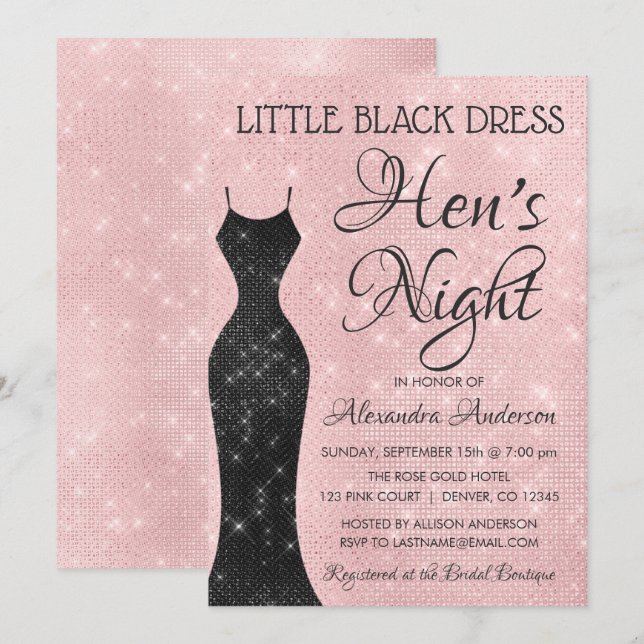 Little Black Dress  Rosa Hen's Natt Inbjudningar (Fram/baksida)