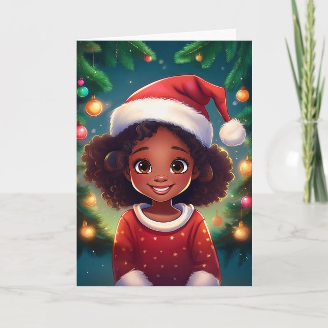 Little Black Girl jul Santa Hat Kort (Framsida)