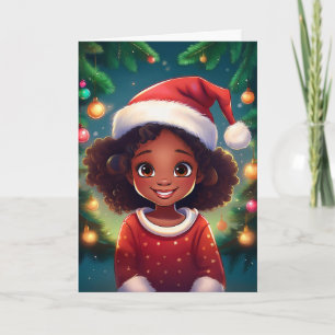 Little Black Girl jul Santa Hat Kort