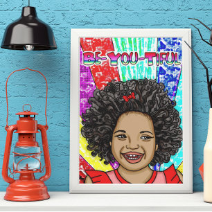 Little Black Girl med Lycklig Curls Poster