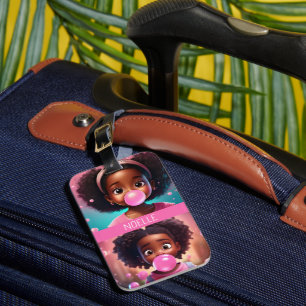 Little Black Girl Popping Rosa Bubblegum Bagagebricka