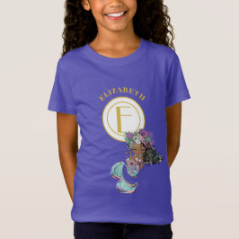 Little Black Sjöjungfru Söt Blue Guld Monogram T Shirt