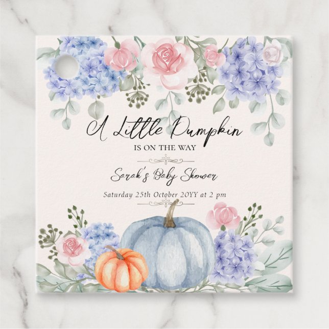 Little Blommigt Pumpkin Halloween Fall Baby Shower Gåvor Etiketter (Framsida)