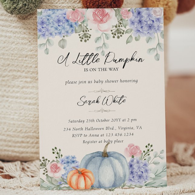 Little Blommigt Pumpkin Halloween Fall Baby Shower Inbjudningar (Little Floral Pumpkin Halloween Fall Baby Shower Invitation)