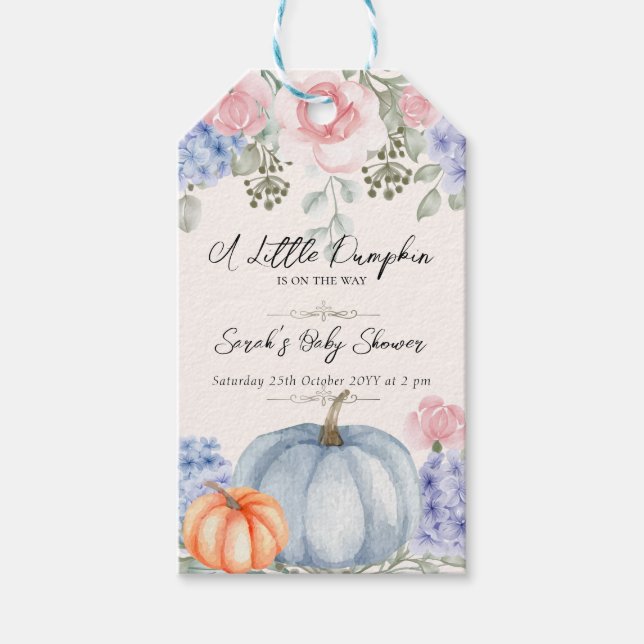Little Blommigt Pumpkin Halloween Fall Baby Shower Presentetikett (Framsidan)