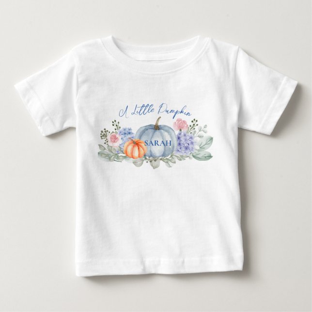 Little Blommigt Pumpkin Halloween Fall Baby Shower T Shirt (Framsida)