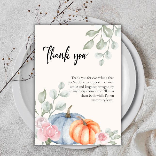 Little Blommigt Pumpkin Halloween Fall Baby Shower Tack Kort (Little Floral Pumpkin Halloween Fall Baby Shower Thank You Card)