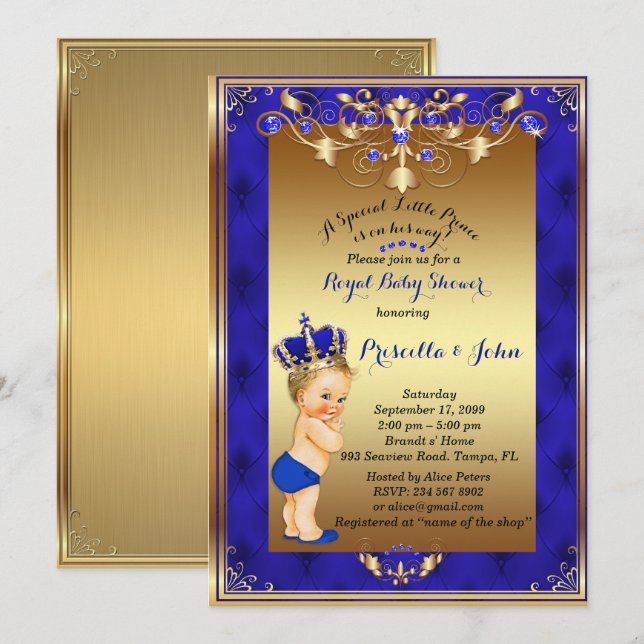 Little Blond Prince Baby Shower-inbjudan, flottan Inbjudningar (Fram/baksida)