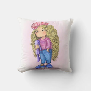 Little Blonde Girl Bunny Leksak Dekorativ kudde