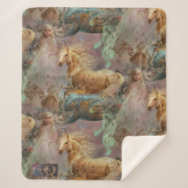 Little Blonde Girl in Pastel Rosa Dress with Horse