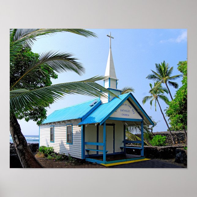Little Blue and White Church i Hawaii Poster (Framsidan)