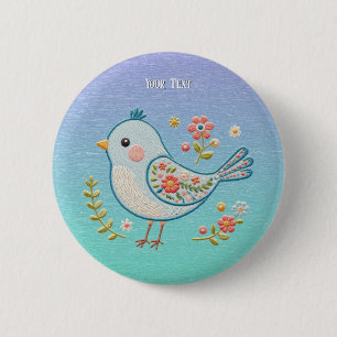 Little Blue Bird Blommigt Button Knapp