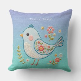 Little Blue Bird Blommigt Dekorativ kudde