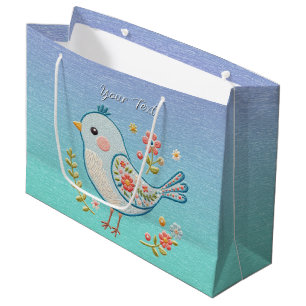 Little Blue Bird Blommigt Gift Bag