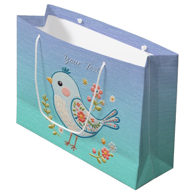 Little Blue Bird Blommigt Gift Bag (Framsidan Vinklad)