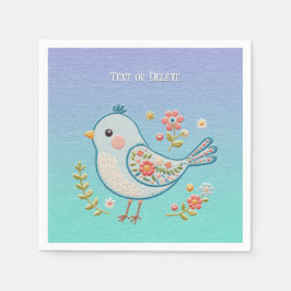 Little Blue Bird Blommigt Napkins Pappersservett