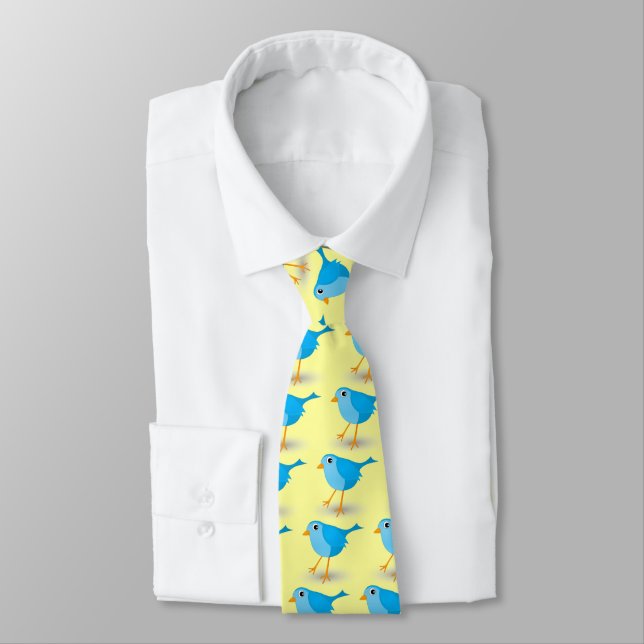 Little Blue Bird Cute Följ mig Twitter Neck Tie Slips (Bunden)