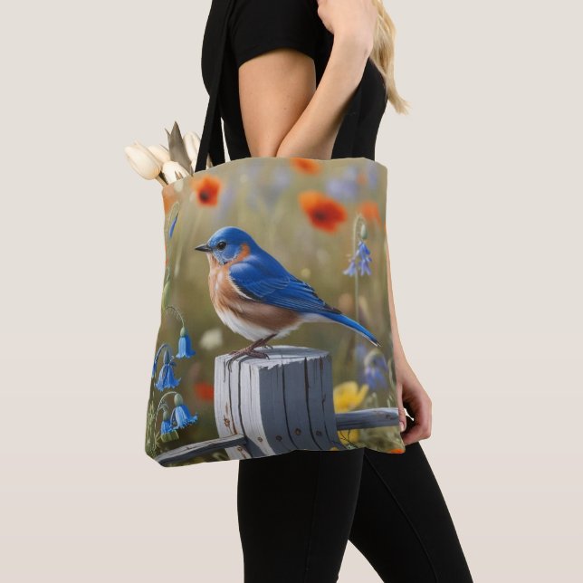 Little Blue Bird Tote Tygkasse (Närbild)