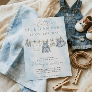 Little Blue Jean Baby Is On The Way Baby Shower Inbjudningar