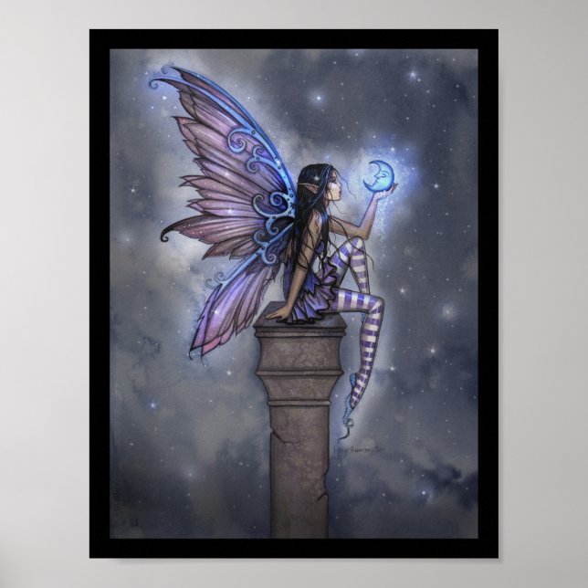 Little Blue Måne Fantasy Fairy Poster (Framsidan)