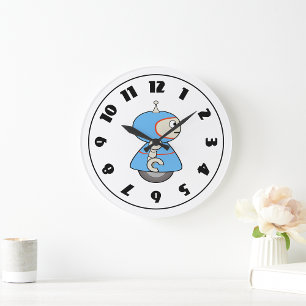 Little Blue Robot Clock Stor Klocka
