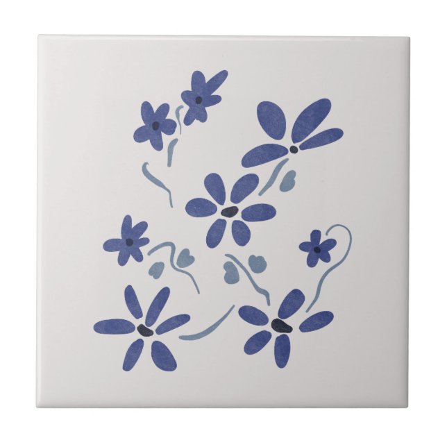 Little Blue Romantic Flowers Kakelplatta (Framsidan)