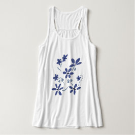 Little Blue Romantic Flowers Linne Med Racerback