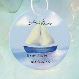 Little Blue Segelbåt Baby Shower Gåvor Etiketter