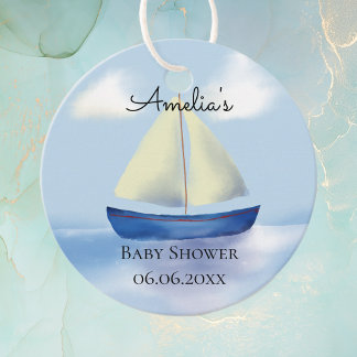 Little Blue Segelbåt Baby Shower Gåvor Etiketter